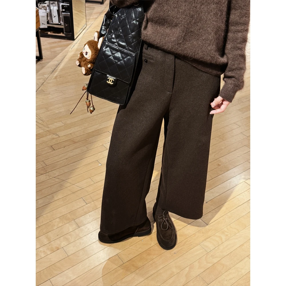 【唐悠悠】480g羊毛加厚磨绒2代升级版！保暖雪花扣子毛呢裤阔腿九分