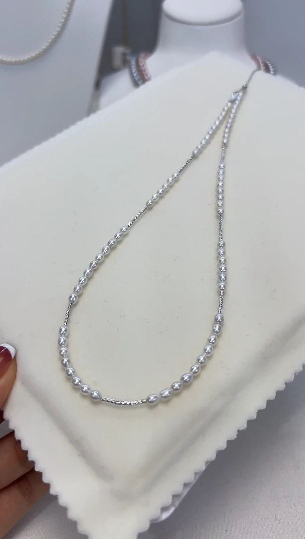 淡水珍珠银S925镶嵌项链3-4MM