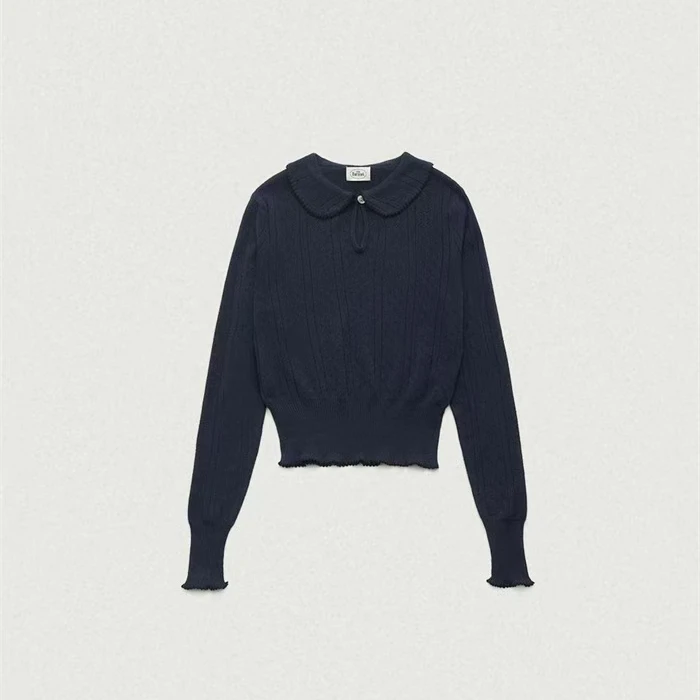 麦麦--【终于等到你】韩国八奶镂空翻领针织衫