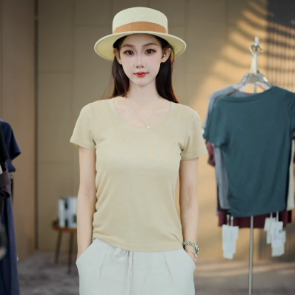 【冰点】U领裸感T 夏季莱赛尔高温冰感百搭短袖透气舒适T恤女显瘦