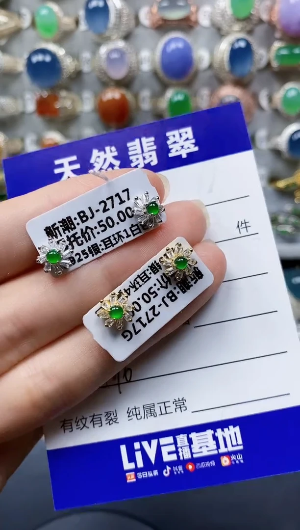 翡翠银S925镶嵌耳饰196