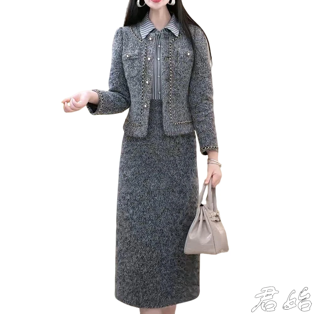 小众西装礼服2025秋冬新款时尚洋气百搭女装女款小香风连衣裙套装
