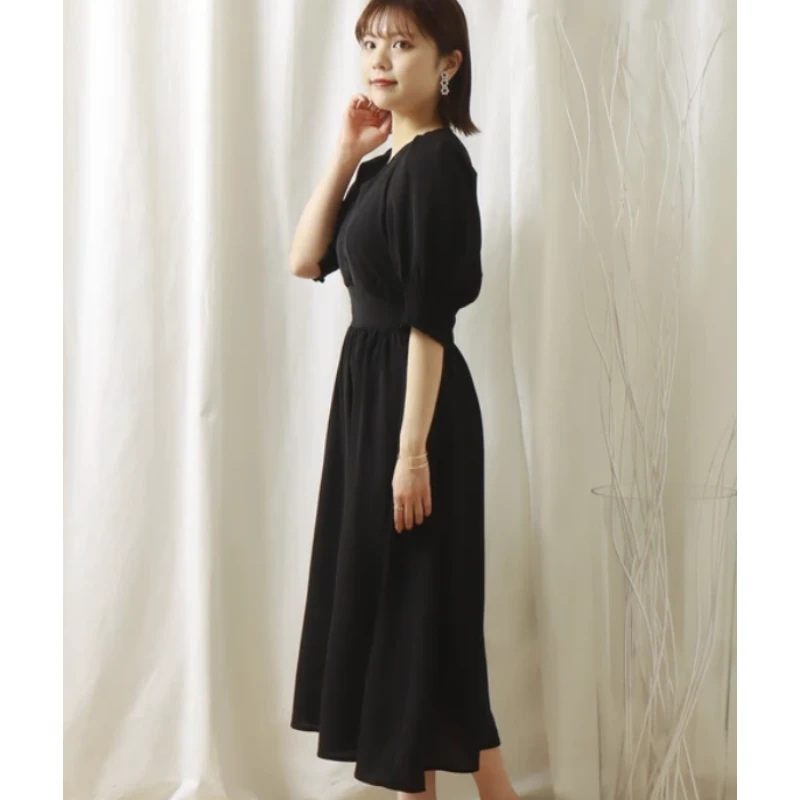 【Takumi】日系品牌 夏季新款 M 气质显瘦复古收腰纯色长款连衣裙