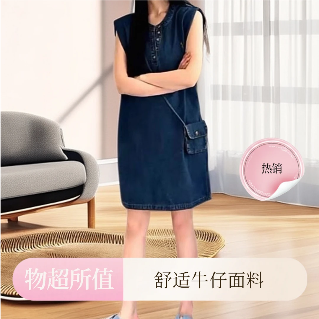 无袖背带裙连衣裙丹宁风夏季高腰韩版百搭老钱风