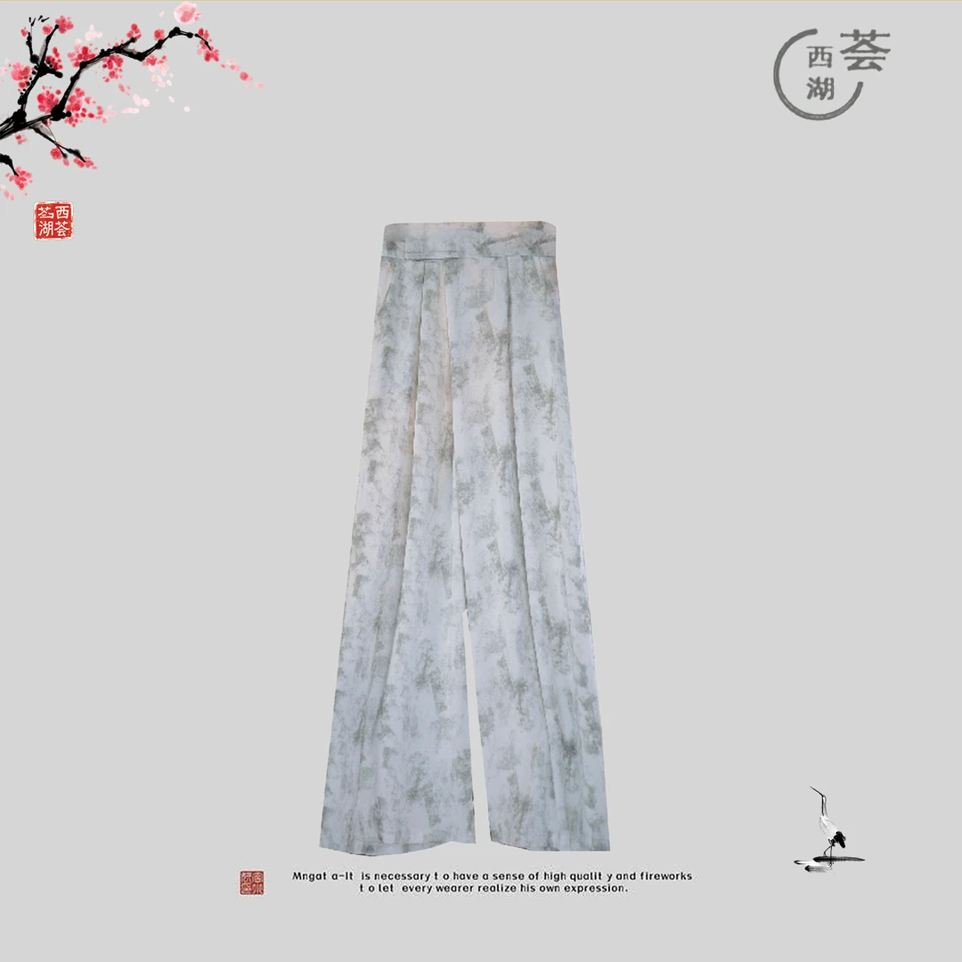 璟衣坊【麻天-韵】亚麻醋酸新中式国风阔腿裤直筒裤复古宽松