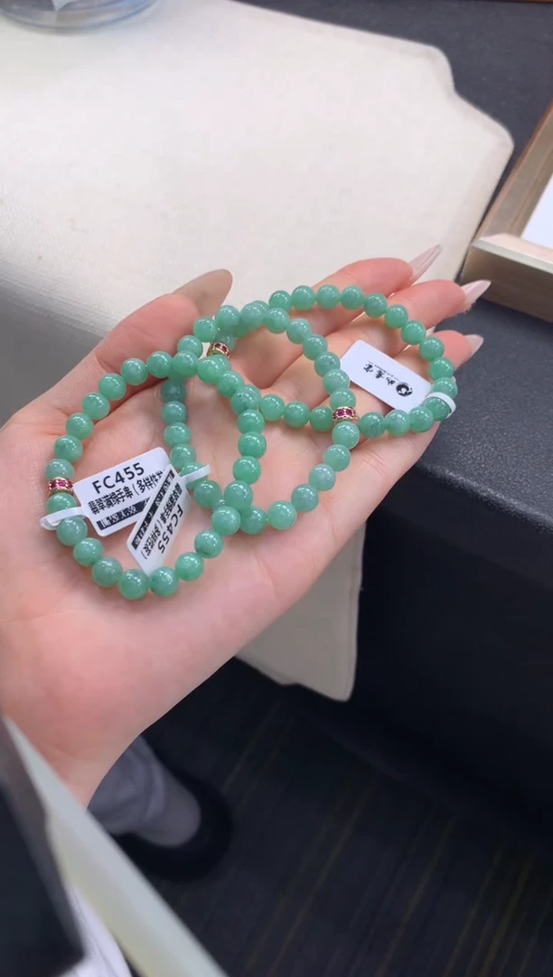 未镶嵌手串翡翠FC455 翡翠满绿手串 多样性发其一