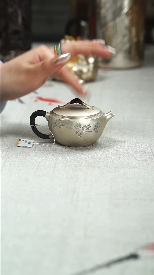 古悦足银999泡茶壶