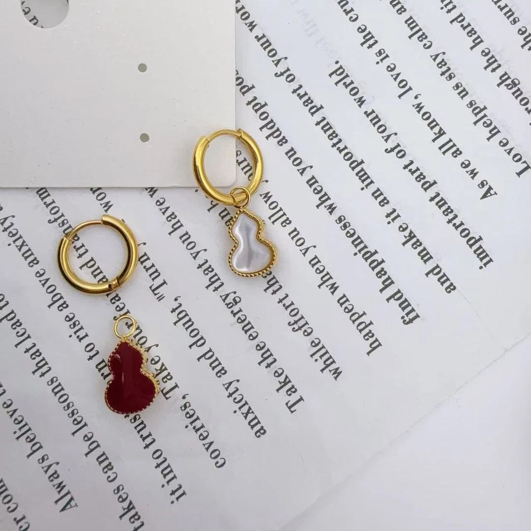 钛钢珐琅耳饰 【Kiss娜】钛钢4414时尚一款多戴葫芦耳环