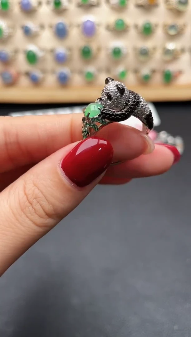 银S925镶嵌戒指翡翠一物一证一礼盒