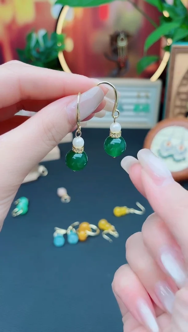 玛瑙/玉髓耳饰银S925镶嵌114