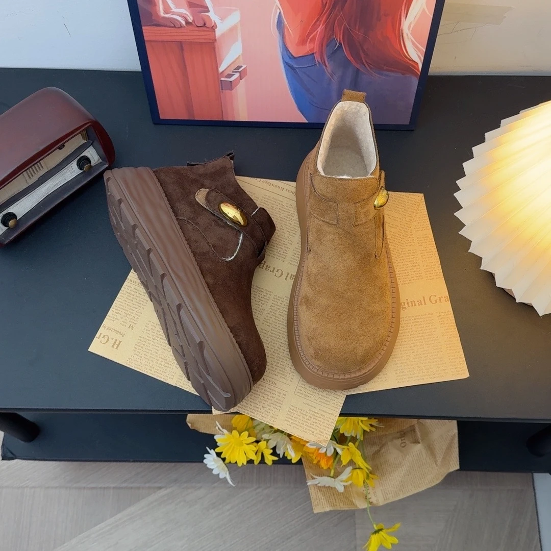 网红金豆厚底加绒勃肯鞋女2025年秋冬季新款百搭保暖高帮鞋棉鞋