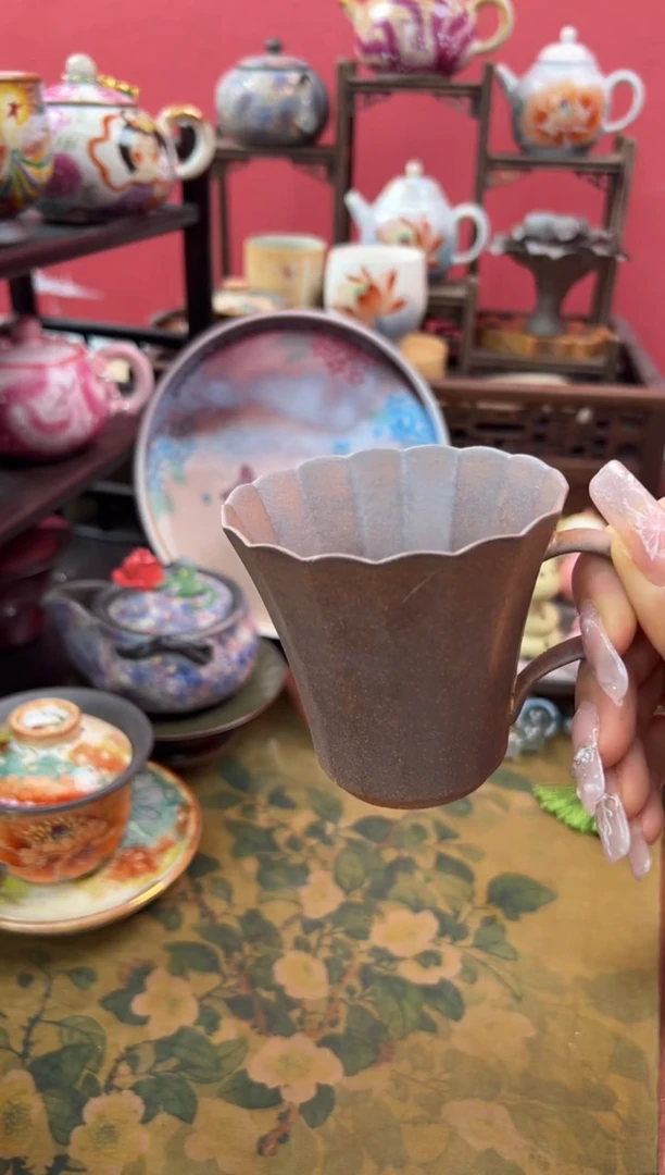 【闪购商品】素慕堂粗陶竖纹花口咖啡套杯