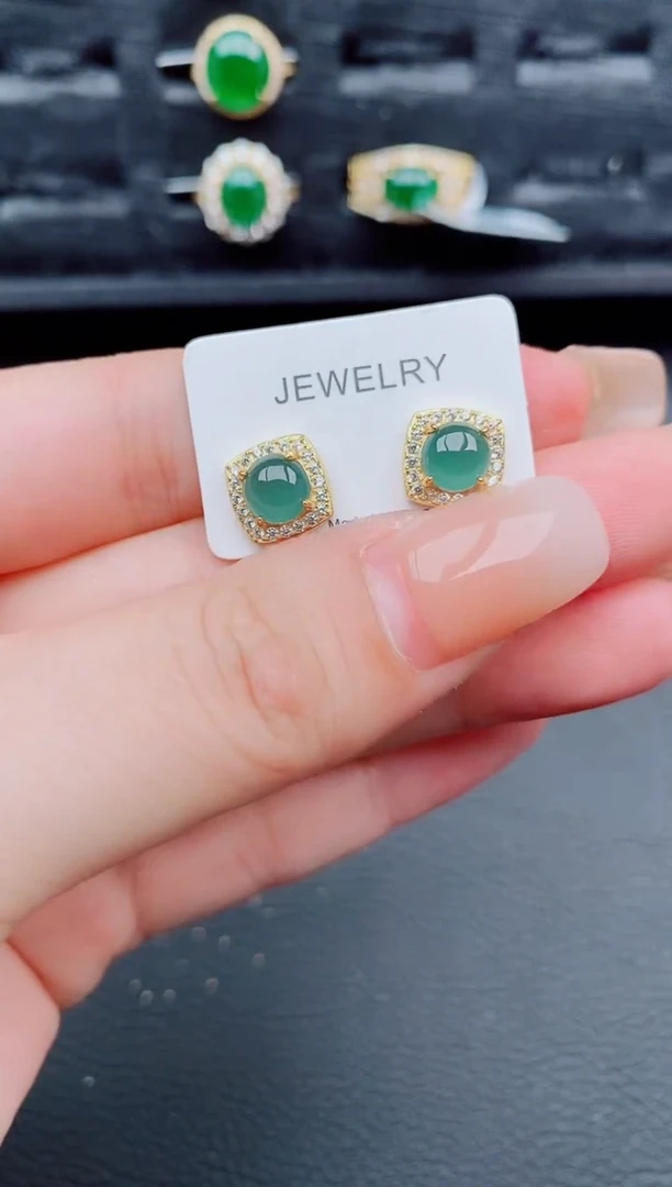 翡翠银S925镶嵌耳饰天然a货翡翠428