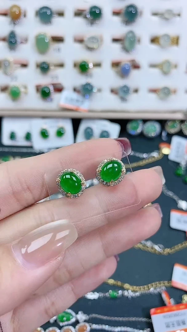 银S925镶嵌翡翠耳饰天然翡翠