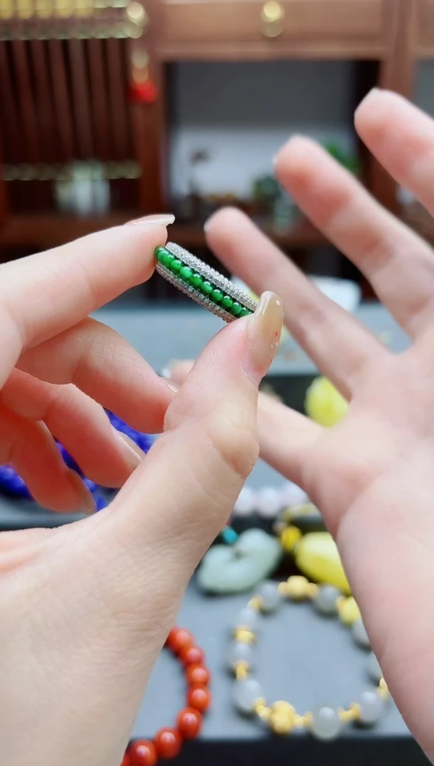 翡翠戒指银S925镶嵌s925银翡翠小米珠戒指12-13#YD