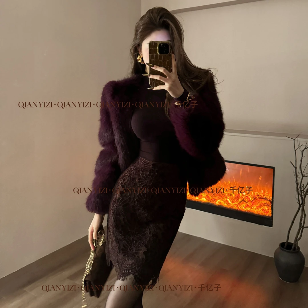 千亿【背影】原创雪尼尔蕾丝定位花修身显瘦半身裙