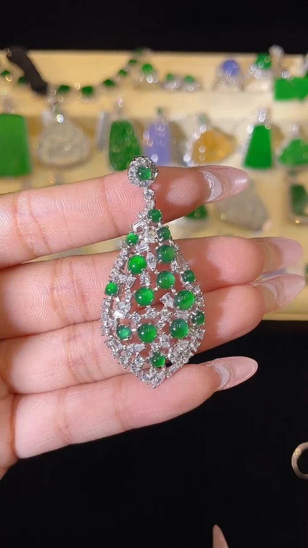 翡翠银S925镶嵌吊坠(不含链)天然翡翠A货