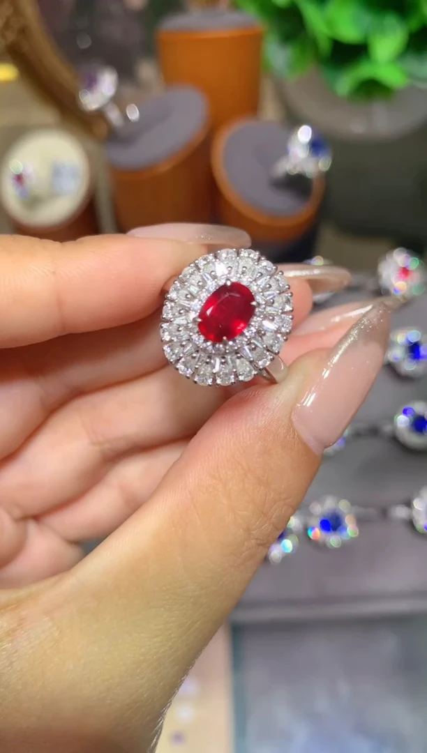 红宝石戒指18K金镶嵌1.27CT  拆单
