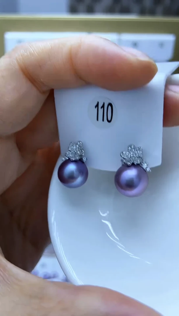 银S925镶嵌耳饰淡水珍珠110