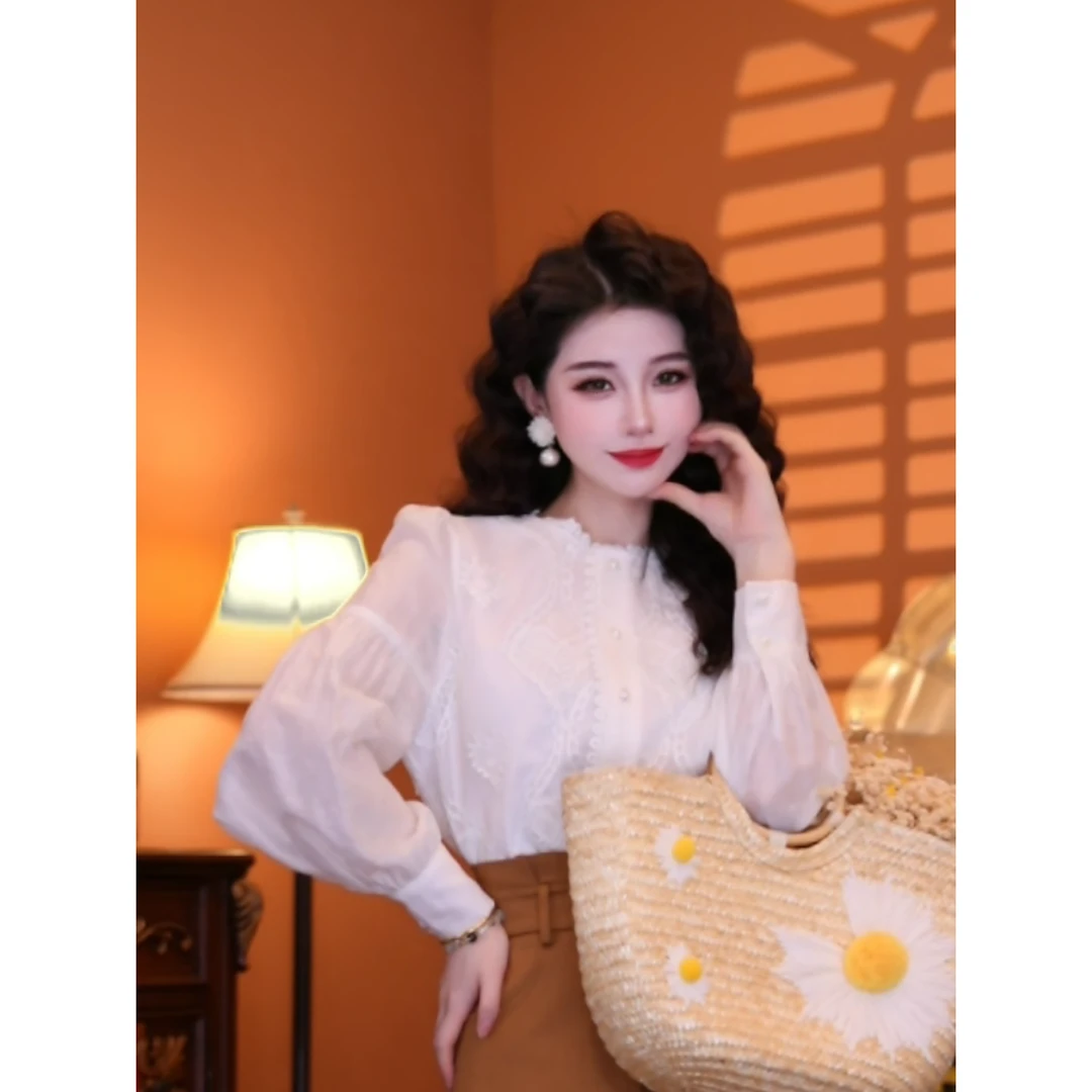 蒋肉肉【清风挽美】港味复古时尚气质薄款显瘦设计上衣01688