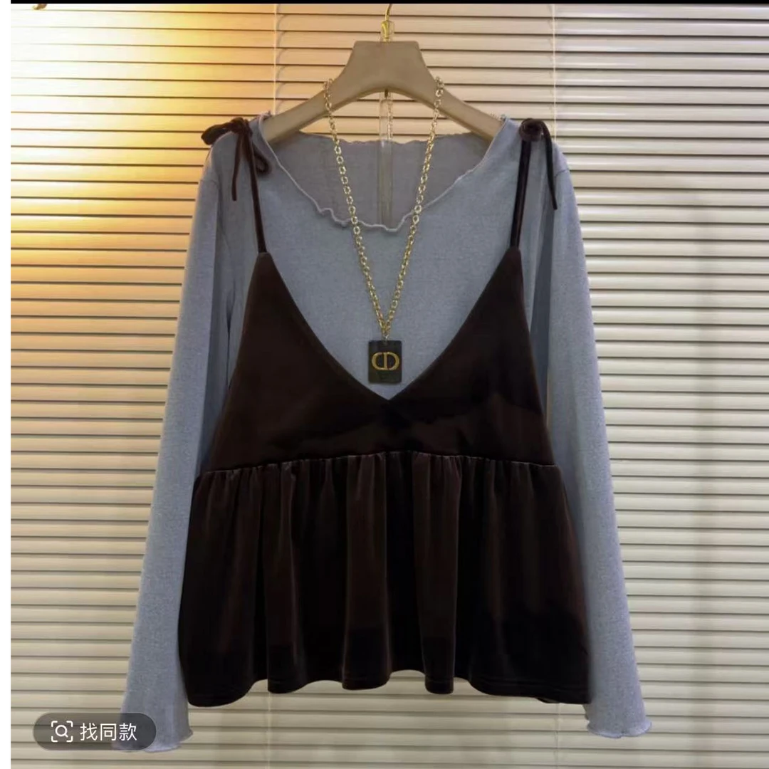 欧货时尚洋气减龄打底吊带两件套888