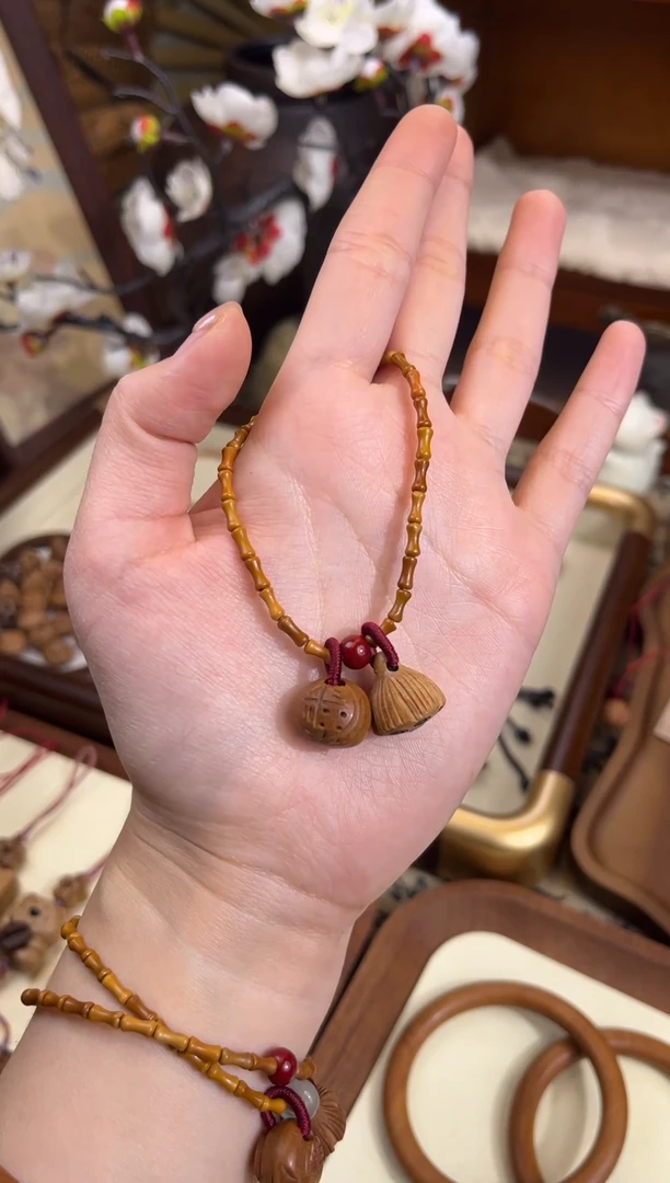 手串桃核【桃缘序】竹节「莎莎福气莲莲」桃木桃核辟、挡、驱 备注手围