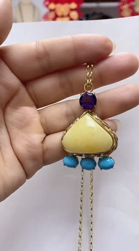 【闪购商品】琥珀裸石银S925镶嵌蜜蜡吊坠