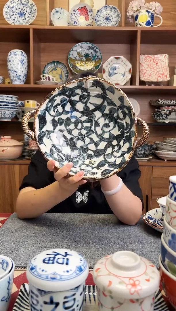 瓷片章鱼唐草 中号锅型盘