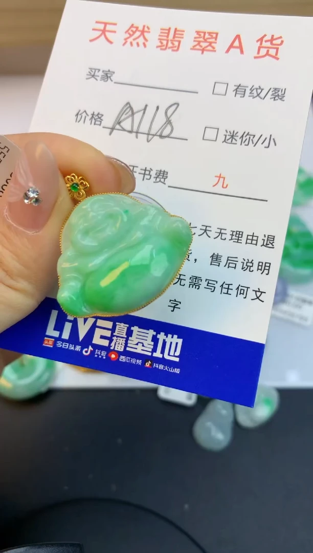 颈饰18K金镶嵌翡翠天然缅甸a货翡翠百元以上9元证书费自理