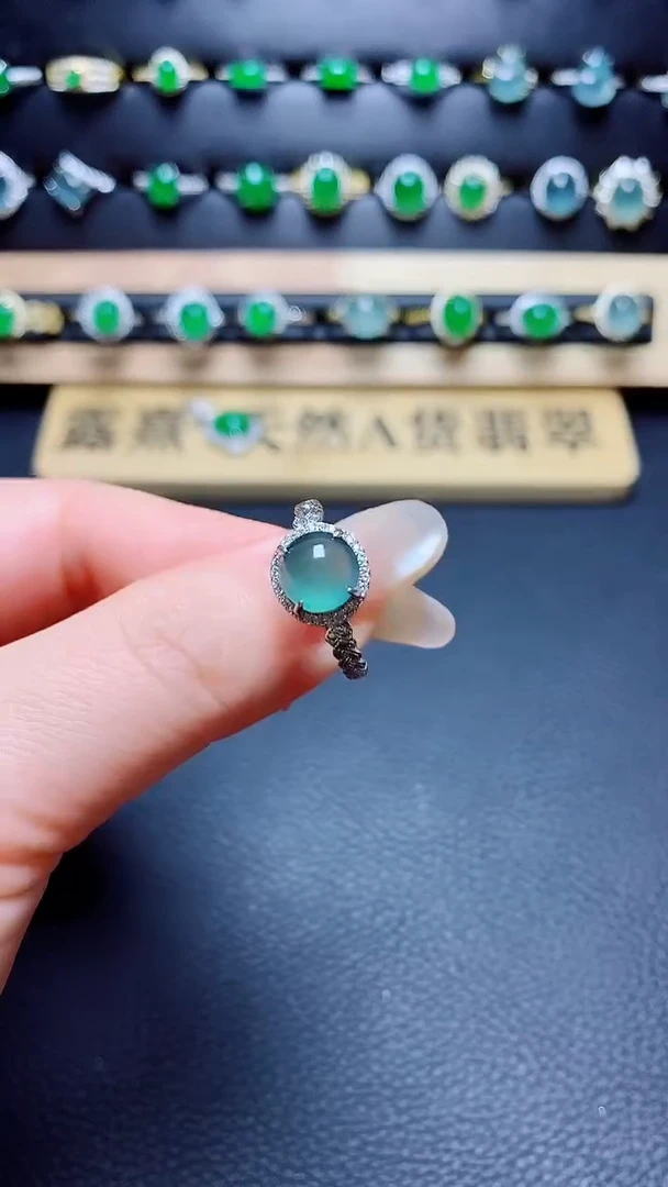 翡翠戒指银S925镶嵌天然翡翠A货s925银镶