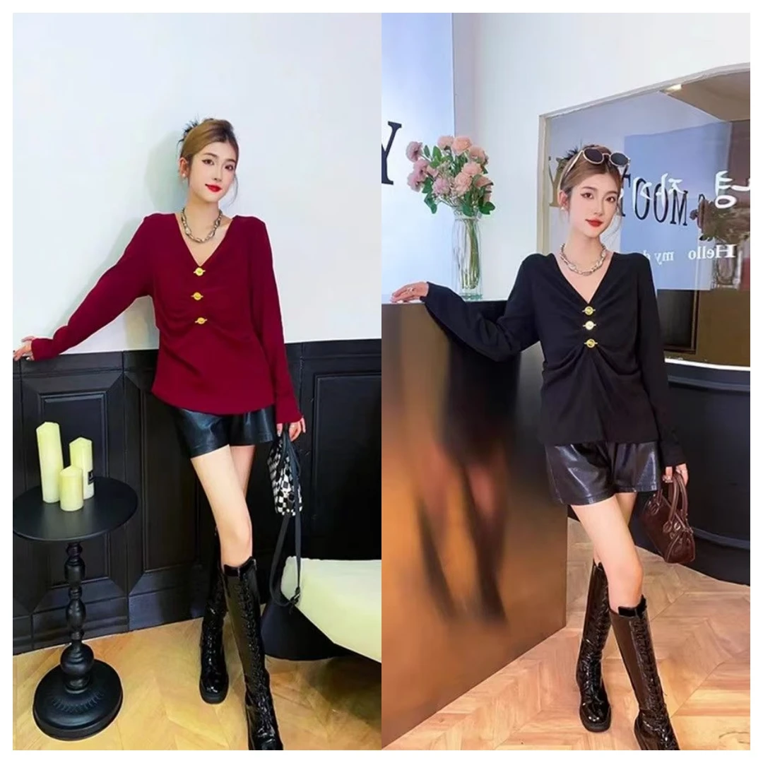 8448洋气百搭褶皱显瘦时装衫