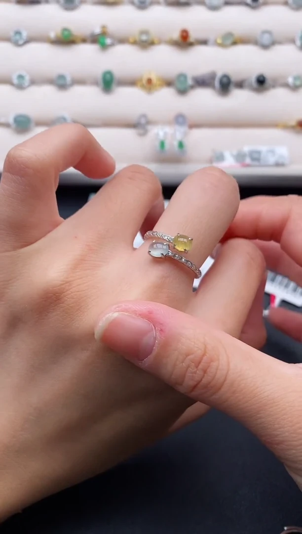 银S925镶嵌戒指翡翠2222222+5