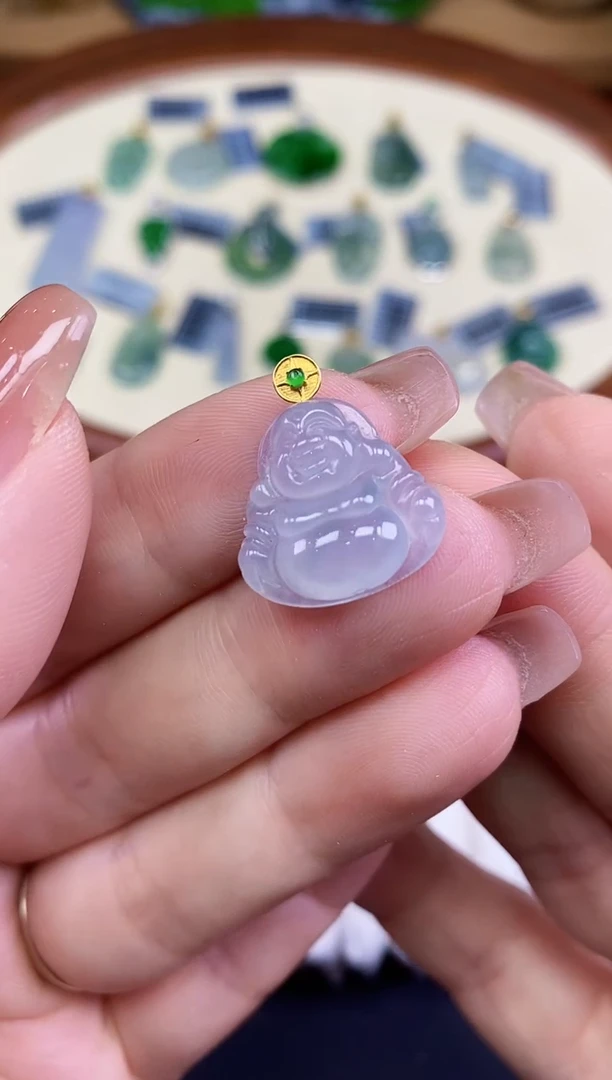 吊坠(不含链)18K金镶嵌翡翠佛公18K金扣镶嵌@@CMT