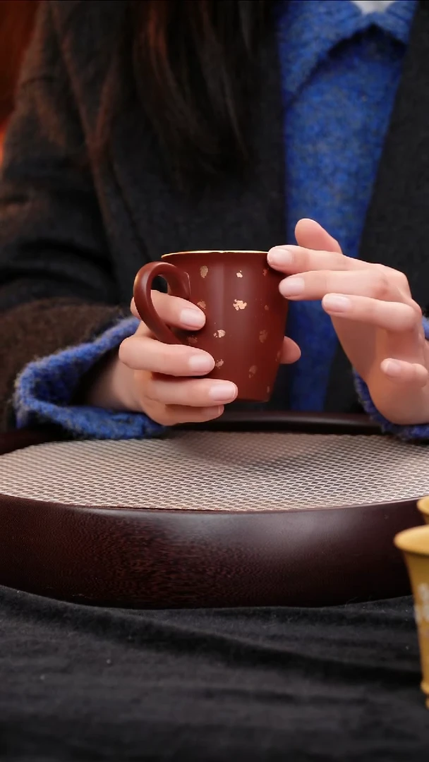 茶壶紫砂宜兴紫砂洒金带把杯