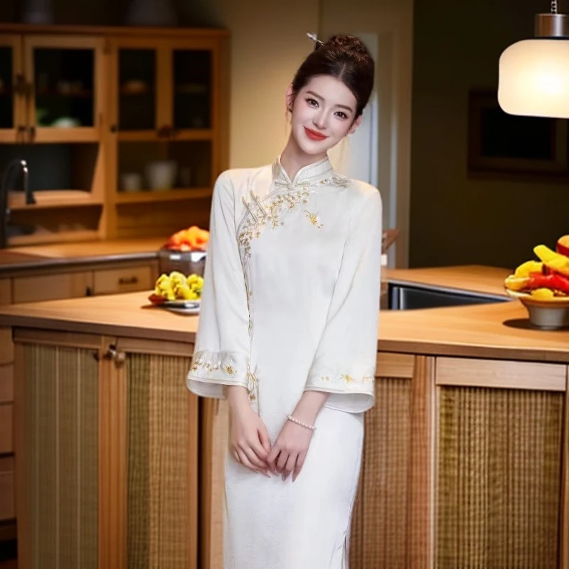 长袖七分袖时尚显瘦日常旗袍旗袍裙春夏绣花婚礼秋冬