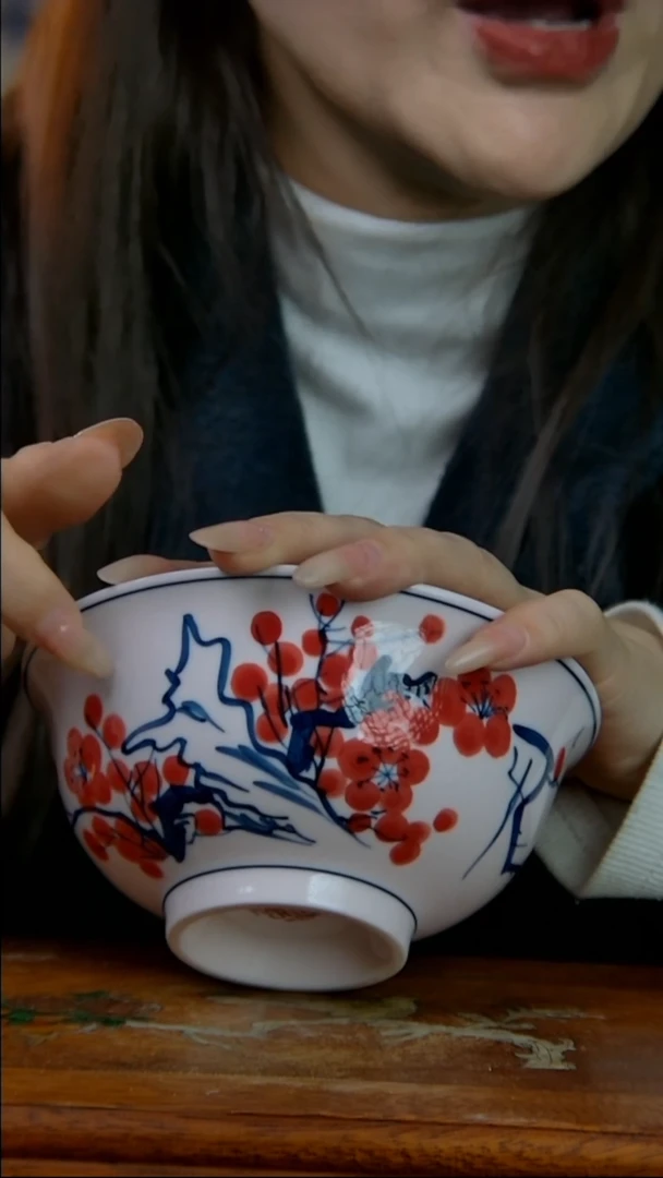 摆件陶稀土梅花米饭碗