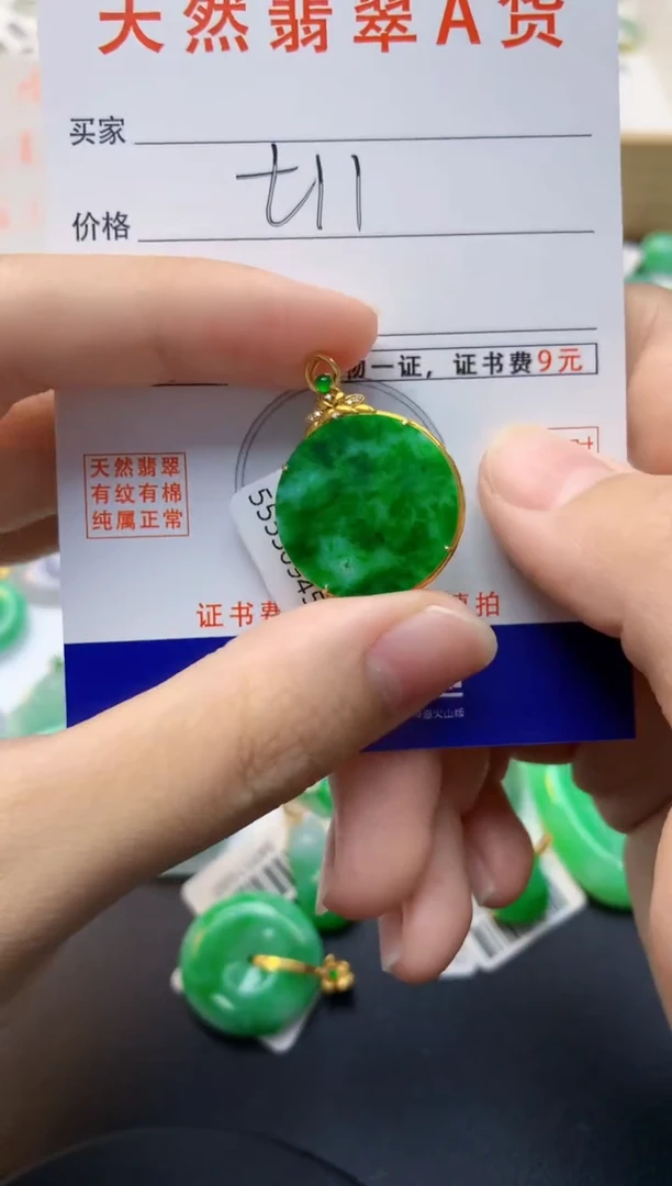 颈饰18K金镶嵌翡翠天然缅甸A货翡翠百元以上9元证书费自理