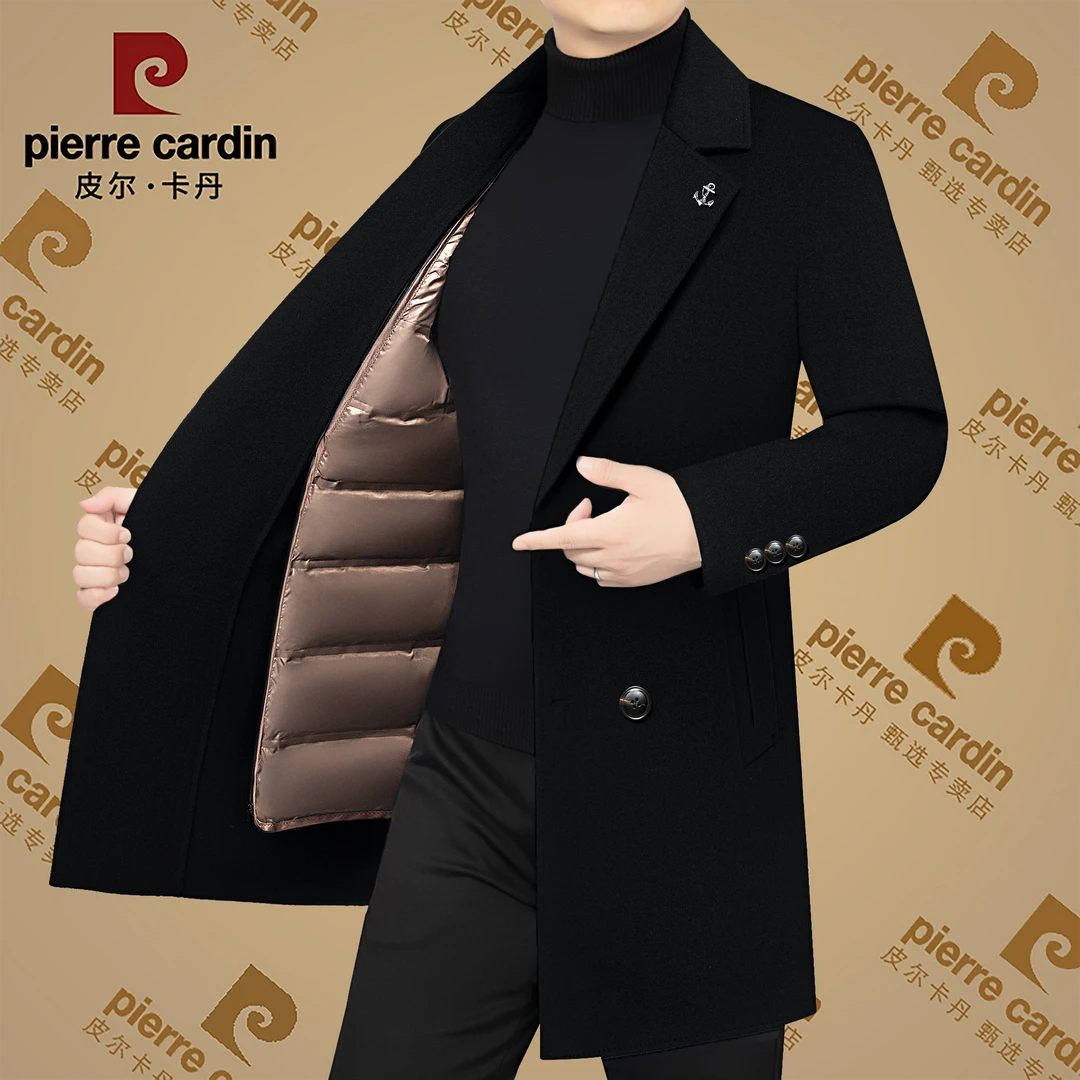 皮尔卡丹秋冬季新款高档男士西装领毛呢大衣可脱内胆加厚保暖毛呢