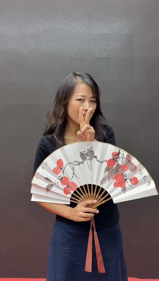 国画炳山艺术--张永伟老师作品  扇子   柿子