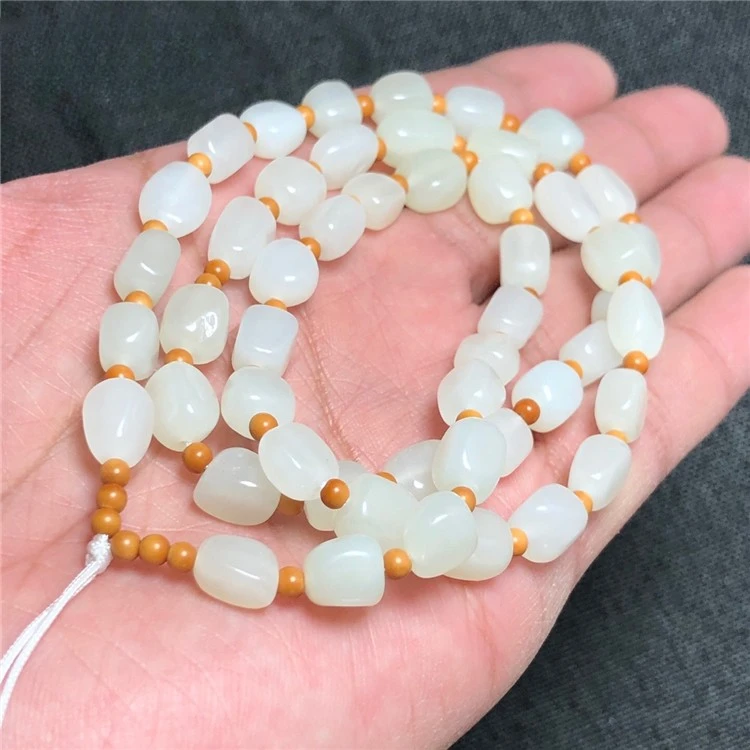 【国检证书】和田玉随形项链上等百搭时尚挂绳橄榄核挂件珠链吊坠绳