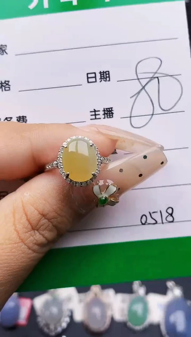 翡翠戒指银S925镶嵌0518
