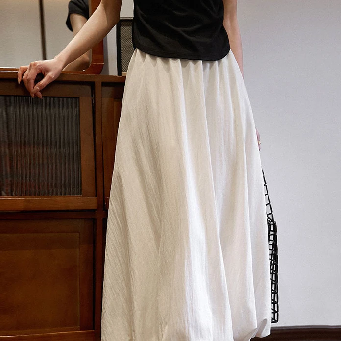 职业阿玛诗官方2025春夏新款松紧腰遮肉灯笼花苞裙女洋气半身裙