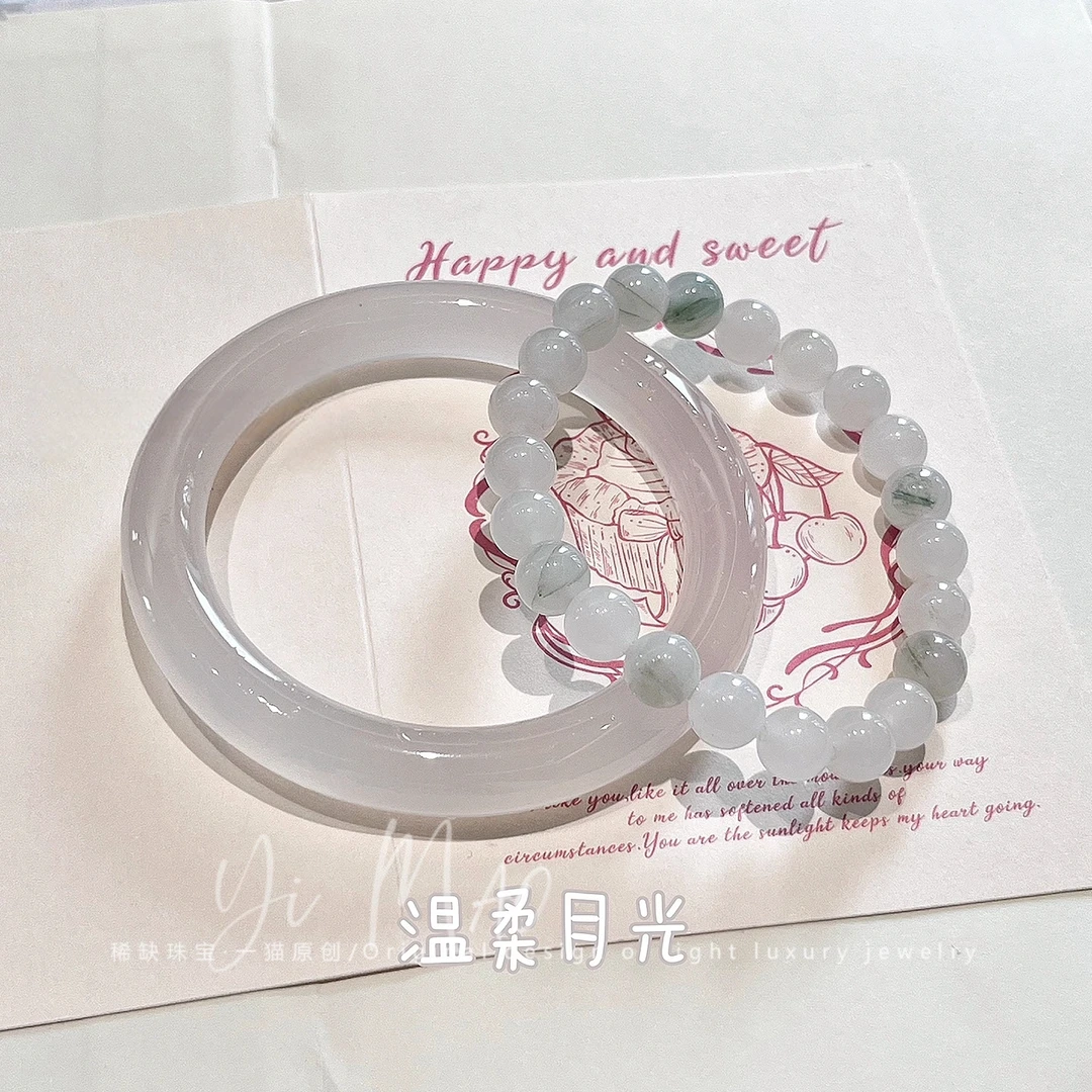 同款天然正品白月光玛瑙玉髓手镯高品冰透白冰美人玉镯送女友礼物