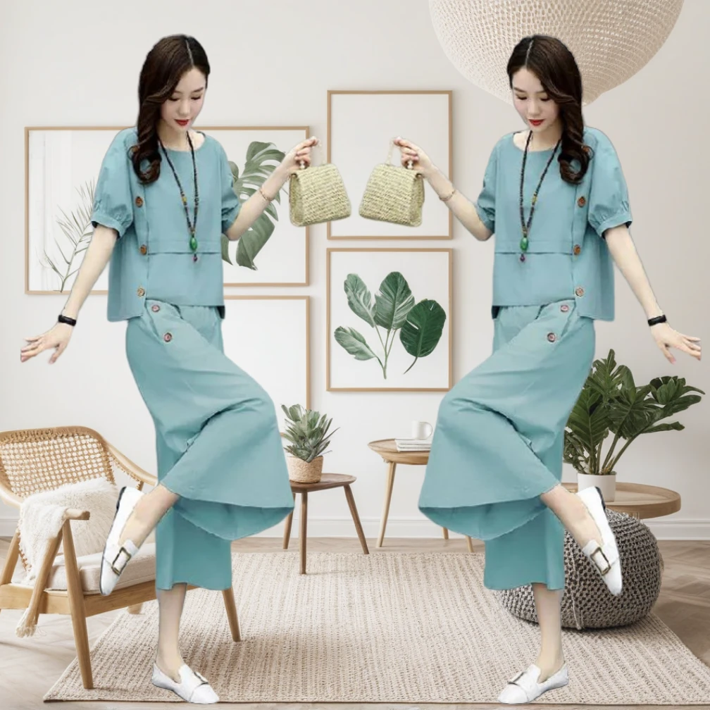小个子大码套装女2025春夏季新款休闲气质减龄阔腿裤两件套夏天潮