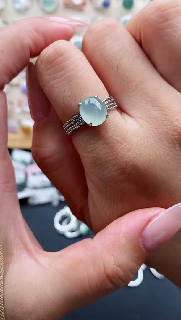 银S925镶嵌戒指翡翠天然缅甸翡翠A货111-7-6