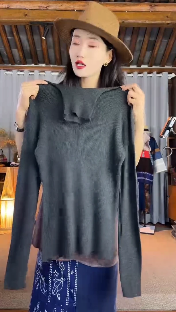 设计师款黑灰高领羊毛衫