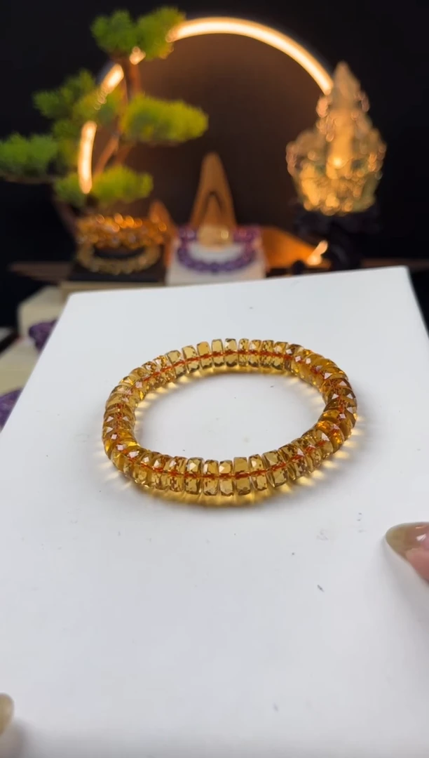 黄晶手链未镶嵌?****?天然黄水晶直切手串9mm