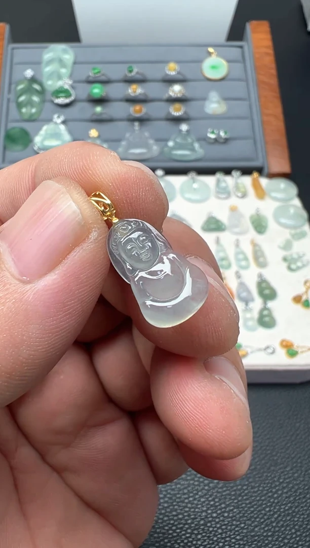 颈饰18K金镶嵌翡翠（26号链接）纯天然缅甸翡翠宝宝佛