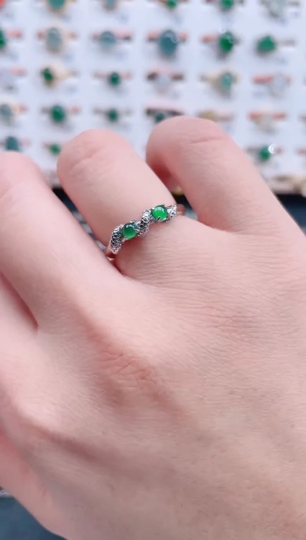 银S925镶嵌戒指翡翠天然翡翠