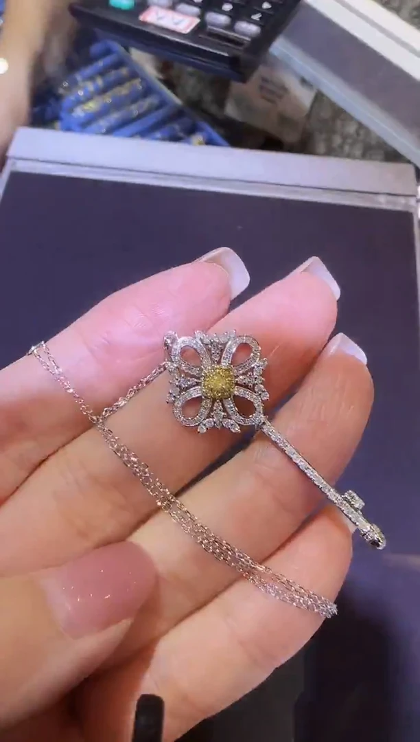 套链铂Pt900镶嵌钻石严选-钥匙套链